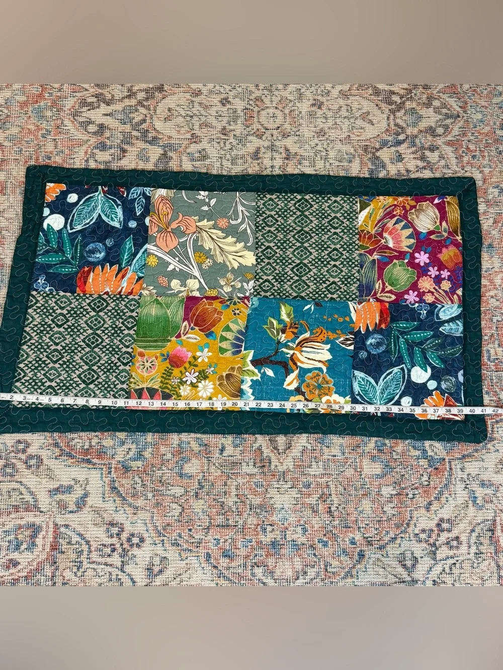 Boho Kantha Style Patchwork Pillow Cover 42x23 Quilted Floral Lumbar Hippie